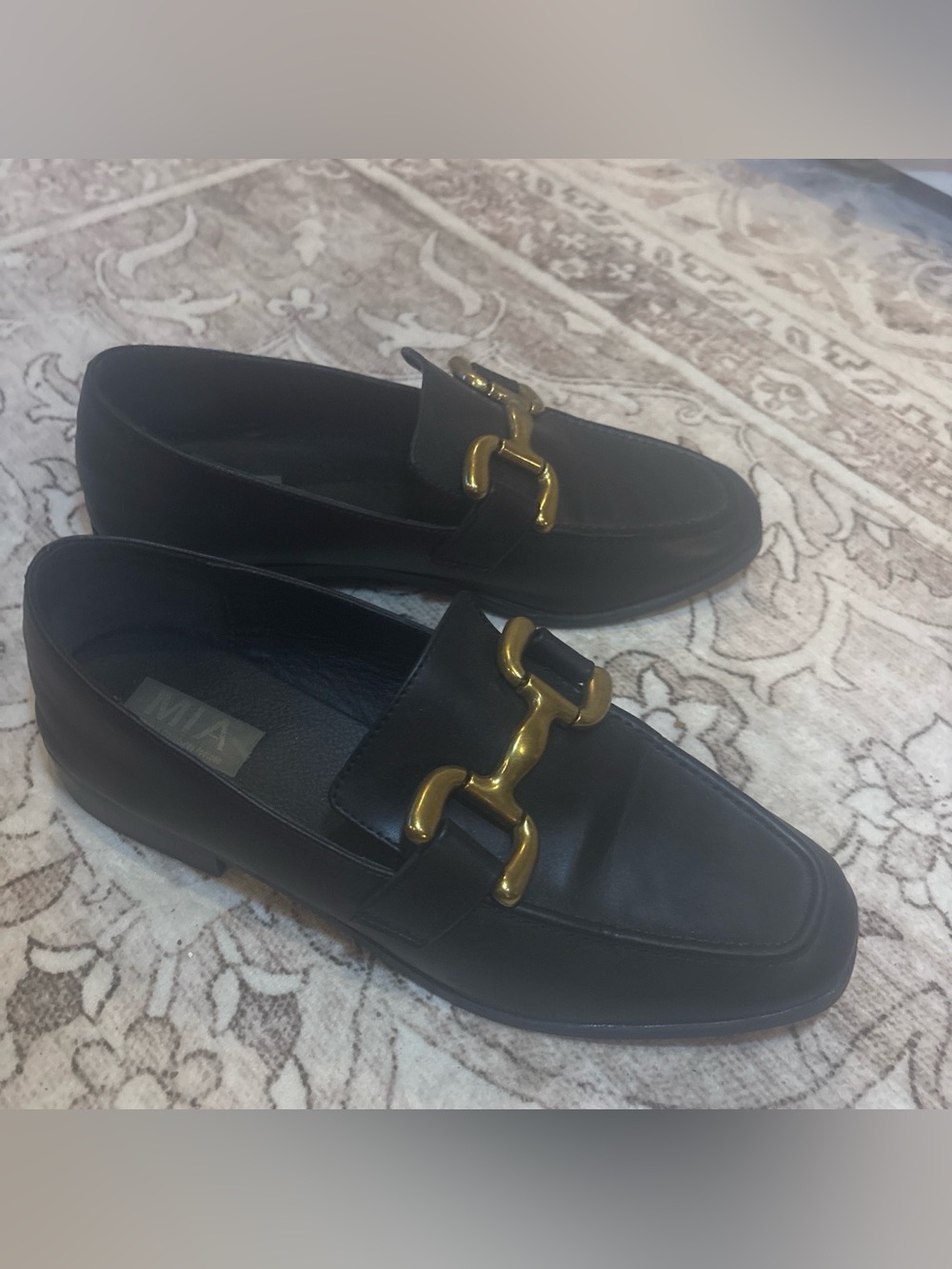 Black Leather Loafers w Gold Buckle
